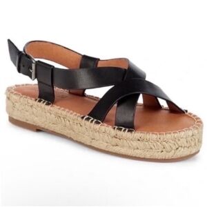 Madewell Malia Black Leather Cross-Strap Espadrille Platform Sandal Size 8.5